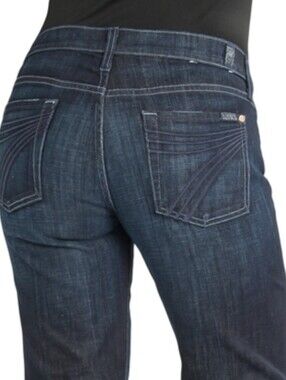 7 For All Mankind Dojo Medium Dark Wash Wide Leg Flare Trouser Jeans Sz 28